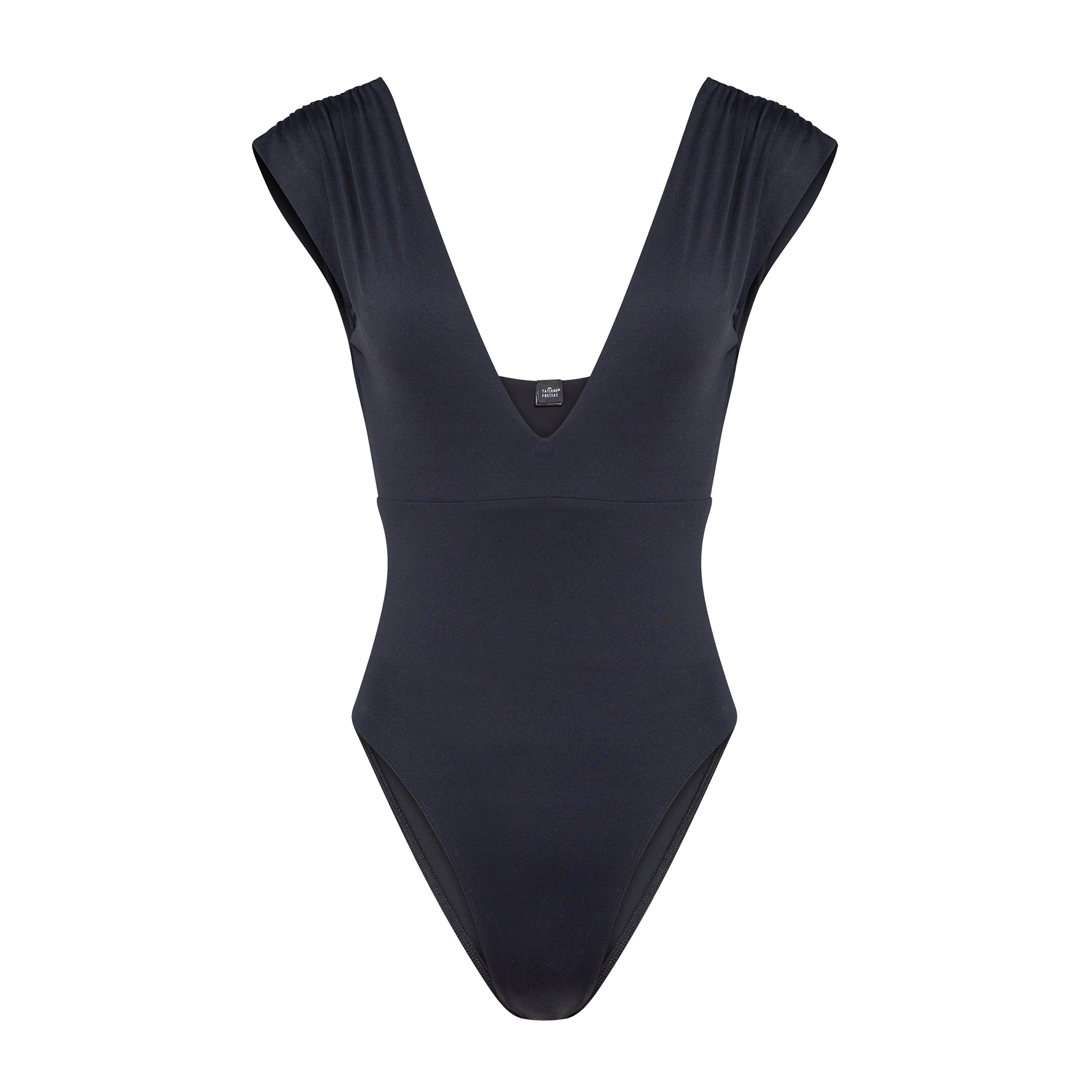 Maillot de bain une pièce Fauve Noir – Tatiane de Freitas – décolleté V plongeant, dos U, coupe taille haute sculptante, swimwear luxe femme Lyon
