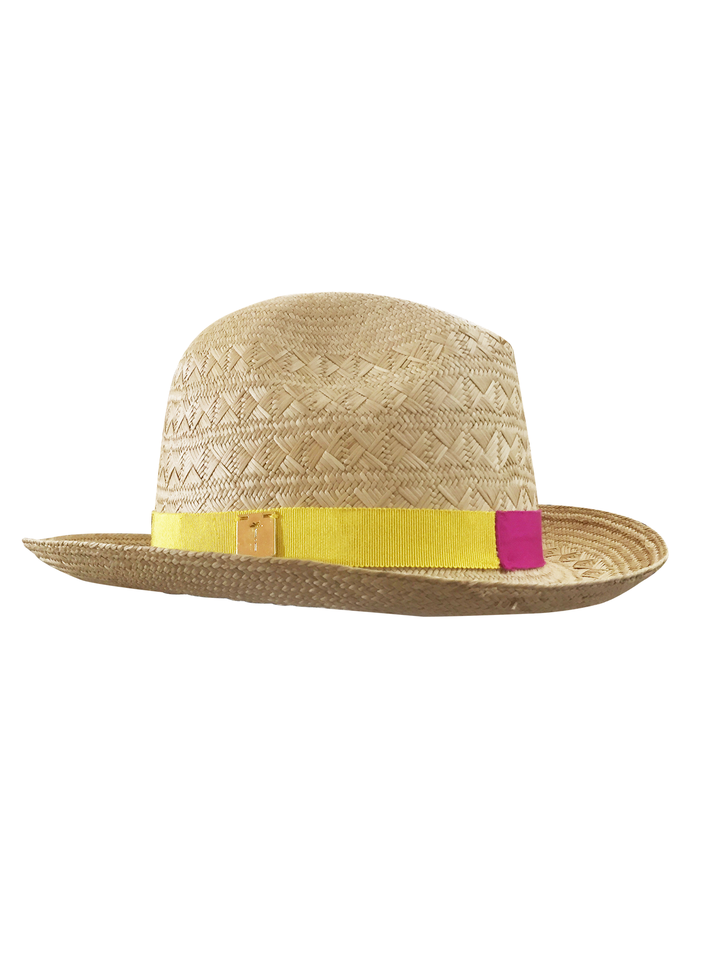 BOSSA - chapeau de paille bicolor jaune/fushia - marque française tatiane de fretias