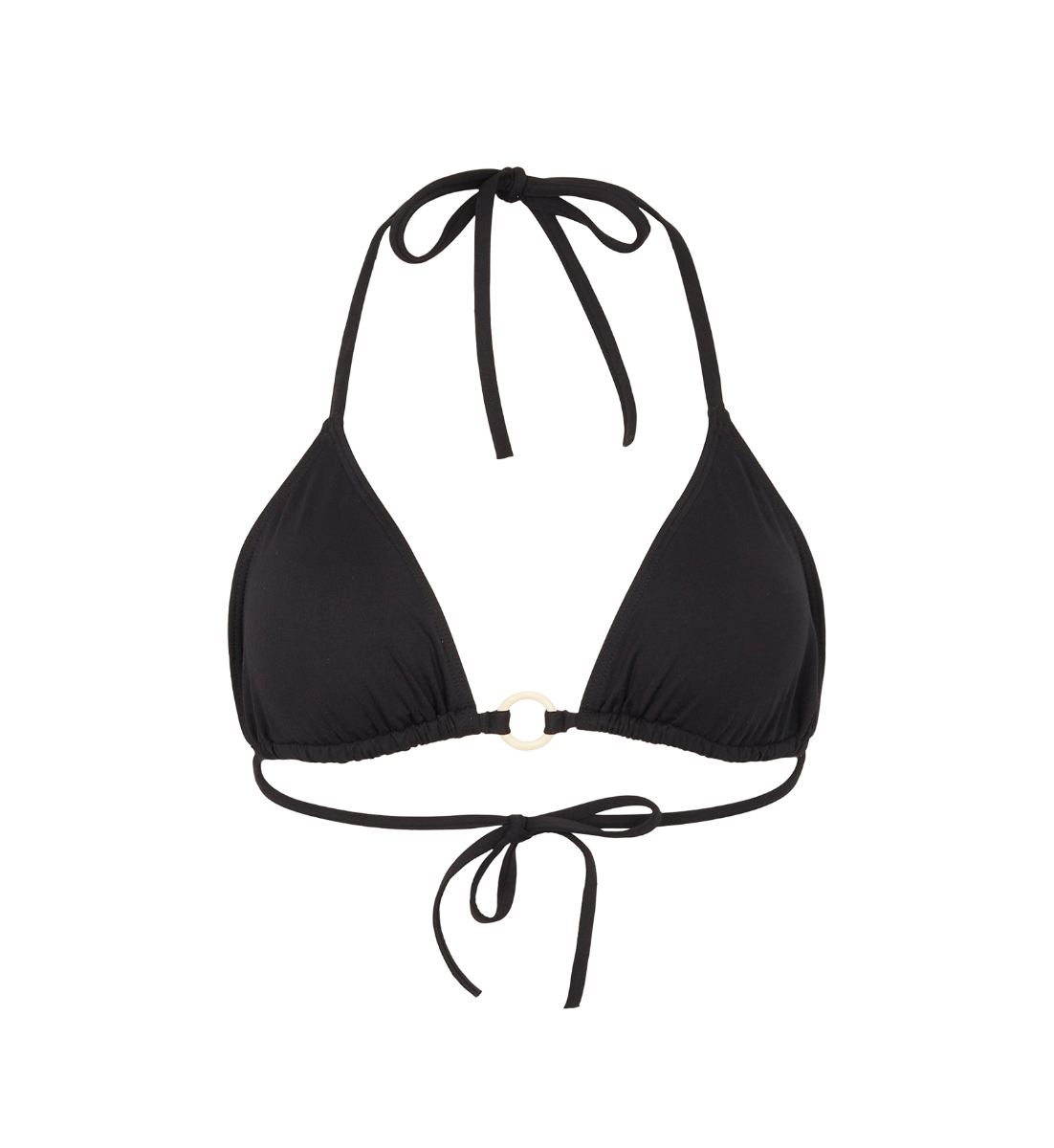 Triangle bikini noir avec anneau central écru