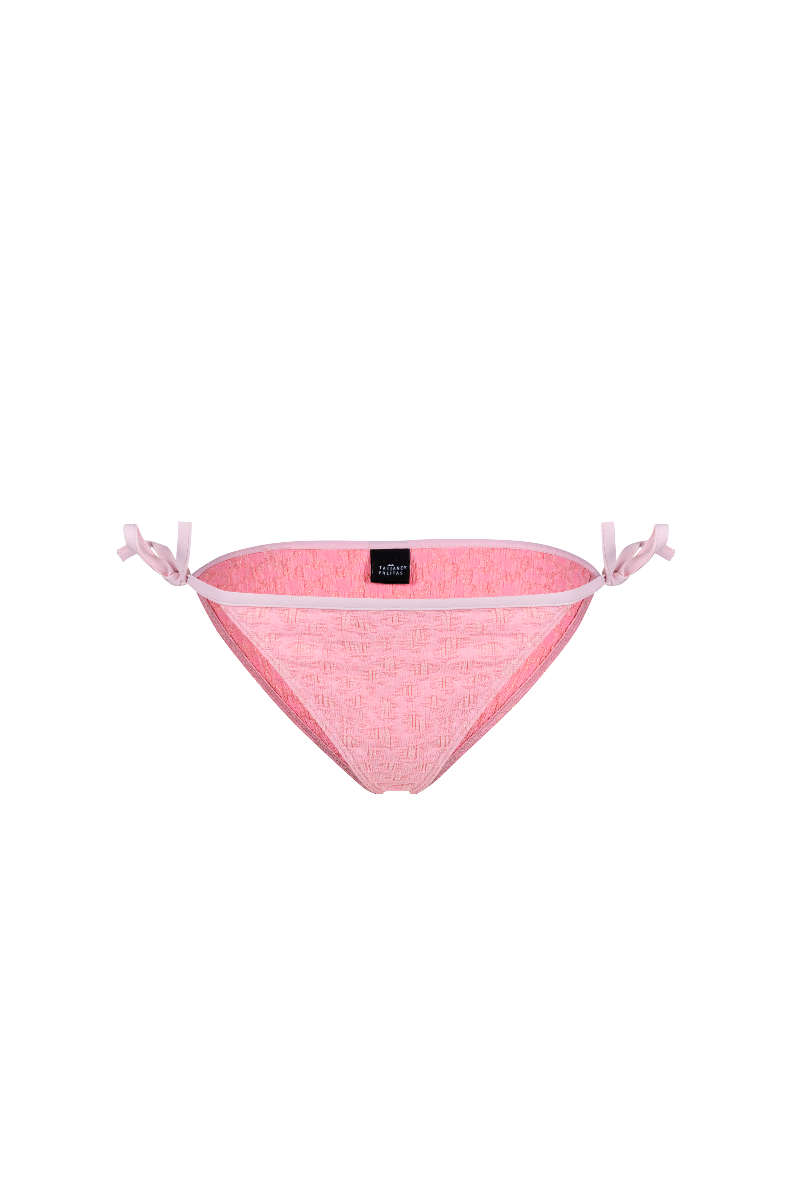 Culotte de maillot de bain rose à lacets en jacquard français.